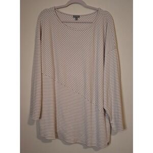 T by Talbots Size 3X Pullover Top Beige Cream Striped Ribbed Cotton Stretch